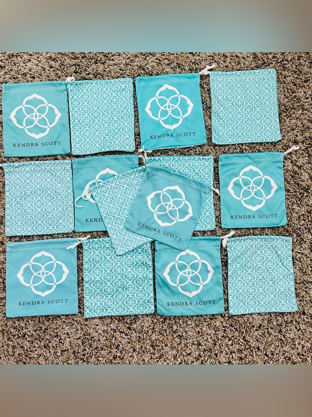 Kendra Scott 12x Turquoise Drawstring Jewelry Pouches with White Logo